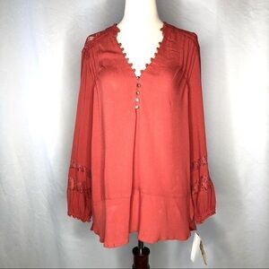 NWT Democracy crepe and lace blouse terra cotta M